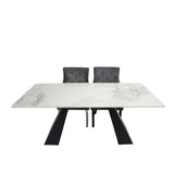 Modern White Marble Effect Ceramic 6 Seater Rectangular Dining Table with Black Angular Legs