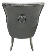 Modern Dark Grey Velvet Dining Chair with Ring Knocker and Chrome Legs