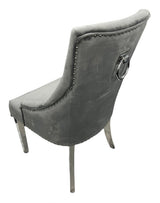 Modern Dark Grey Velvet Dining Chair with Ring Knocker and Chrome Legs