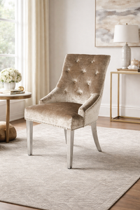 Modern Mink Shimmer Velvet Dining Chair with Ring Knocker and Chrome Legs