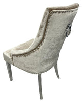 Modern Mink Shimmer Velvet Dining Chair with Ring Knocker and Chrome Legs