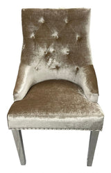 Modern Mink Shimmer Velvet Dining Chair with Ring Knocker and Chrome Legs