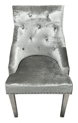 Luxury Silver Grey Shimmer Velvet Dining Chair with Ring Knocker and Chrome Legs