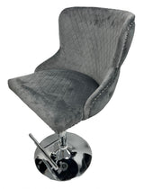 Luxury Dark Grey Velvet Bar Stool with Chrome Base and Lion Knocker Detail