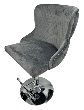 Luxury Dark Grey Velvet Bar Stool with Chrome Base and Lion Knocker Detail