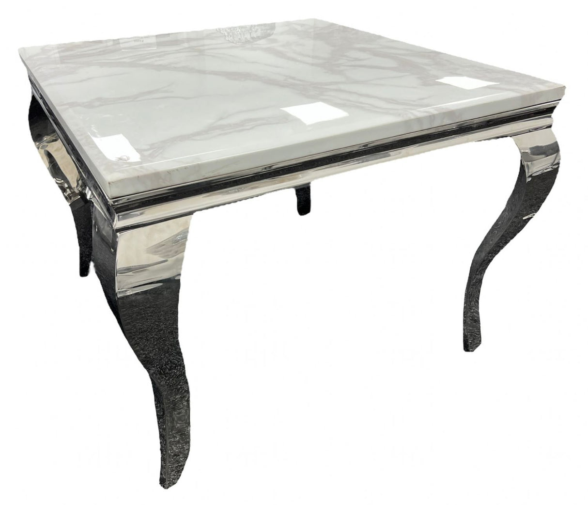 Luxury Grey Marble Top 1m Square Dining Table with Chrome Italian Style Legs