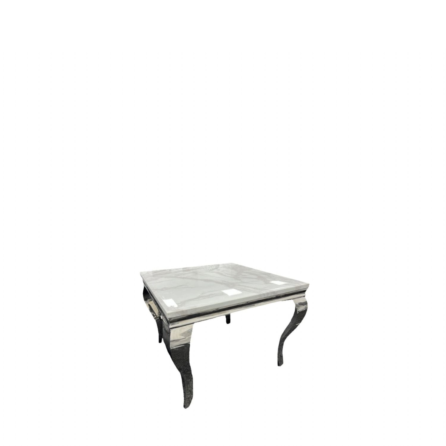 Luxury Grey Marble Top 1m Square Dining Table with Chrome Italian Style Legs