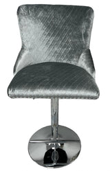Luxury Light Grey Velvet Chesterfield Bar Stool with Chrome Base and Lion Knocker