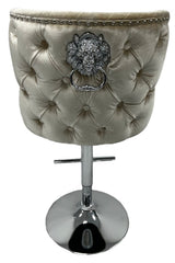 Classic Mink Shimmer Velvet Gas Lift Bar Stool with Chesterfield Back and Chrome Base