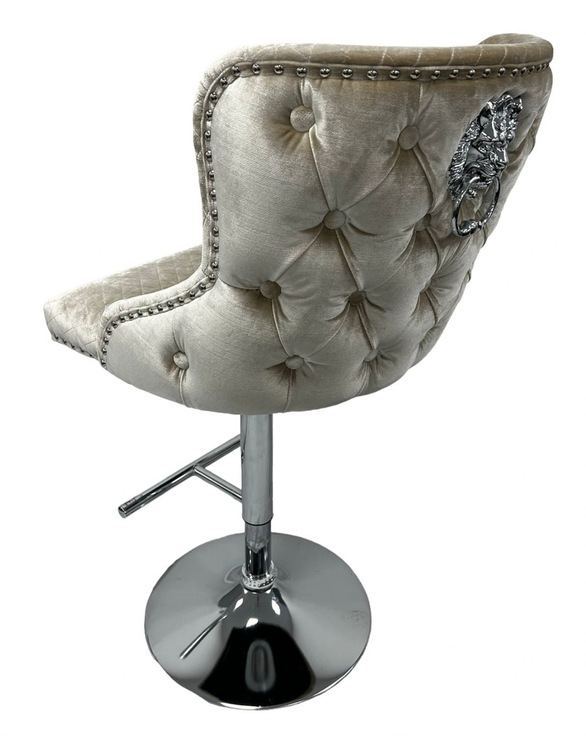 Classic Mink Shimmer Velvet Gas Lift Bar Stool with Chesterfield Back and Chrome Base