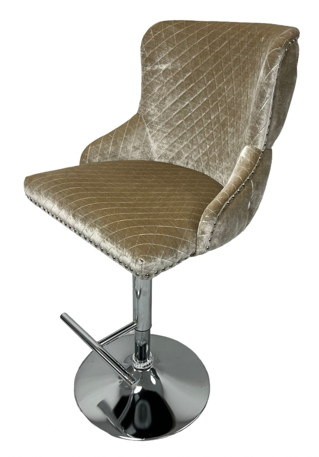 Classic Mink Shimmer Velvet Gas Lift Bar Stool with Chesterfield Back and Chrome Base