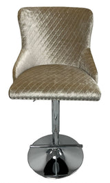 Classic Mink Shimmer Velvet Gas Lift Bar Stool with Chesterfield Back and Chrome Base