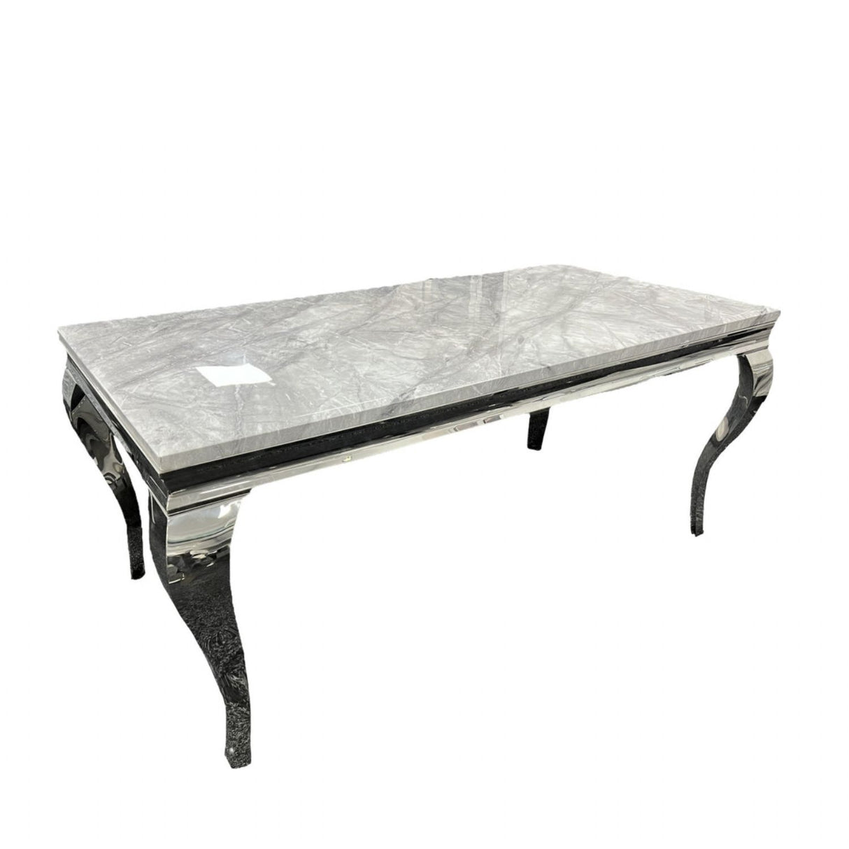 Luxury Grey Marble Effect 2m Dining Table with Chrome Italian Style Frame