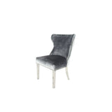 Luxury Plush Light Grey Velvet Dining Chair with Lion Knocker and Chrome Legs