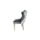 Luxury Plush Light Grey Velvet Dining Chair with Lion Knocker and Chrome Legs