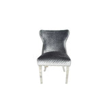 Luxury Plush Light Grey Velvet Dining Chair with Lion Knocker and Chrome Legs