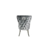 Luxury Plush Light Grey Velvet Dining Chair with Lion Knocker and Chrome Legs