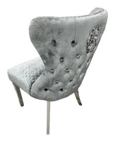 Luxury Plush Light Grey Velvet Dining Chair with Lion Knocker and Chrome Legs