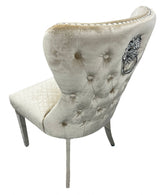 Luxury Mink Shimmer Velvet Dining Chair with Lion Knocker and Chrome Legs
