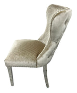 Luxury Mink Shimmer Velvet Dining Chair with Lion Knocker and Chrome Legs