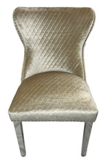 Luxury Mink Shimmer Velvet Dining Chair with Lion Knocker and Chrome Legs