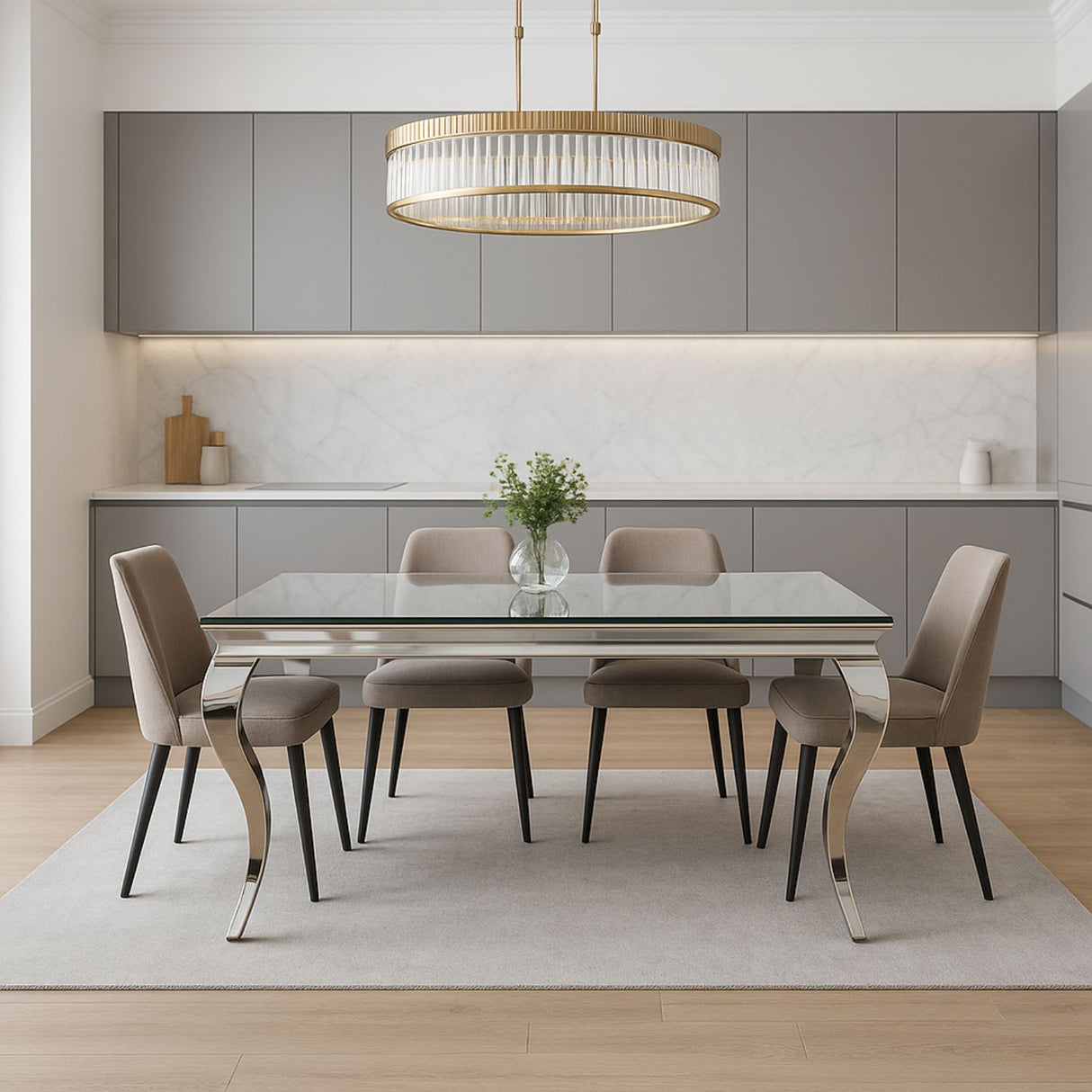 Luxury Grey Glass 1.8m Dining Table with Polished Chrome Italian Style Legs