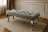 Luxury Dark Grey Velvet Upholstered 160cm Bench with Chrome Legs