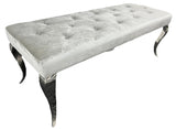 Luxury Silver Grey Shimmer Velvet Bench with Chrome Legs 160cm