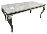 Luxury Grey Marble Effect Dining Table with Chrome Italian Style Legs
