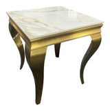 Luxury Gold Frame Lamp Table with White Marble Effect Top