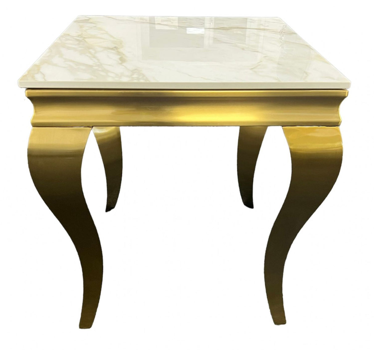Luxury Gold Frame Lamp Table with White Marble Effect Top