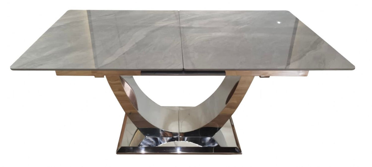 Luxury Grey Ceramic Extending Dining Table 1.6m to 2m with Chrome Pedestal Base