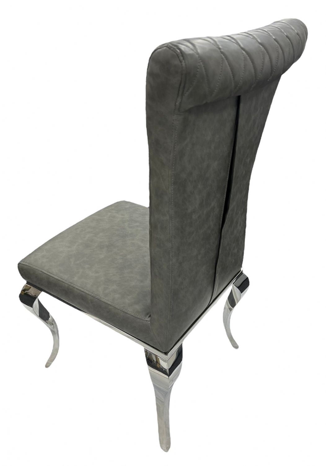 Modern Dark Grey PU Leather Dining Chair with Chrome Legs