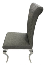 Modern Dark Grey PU Leather Dining Chair with Chrome Legs