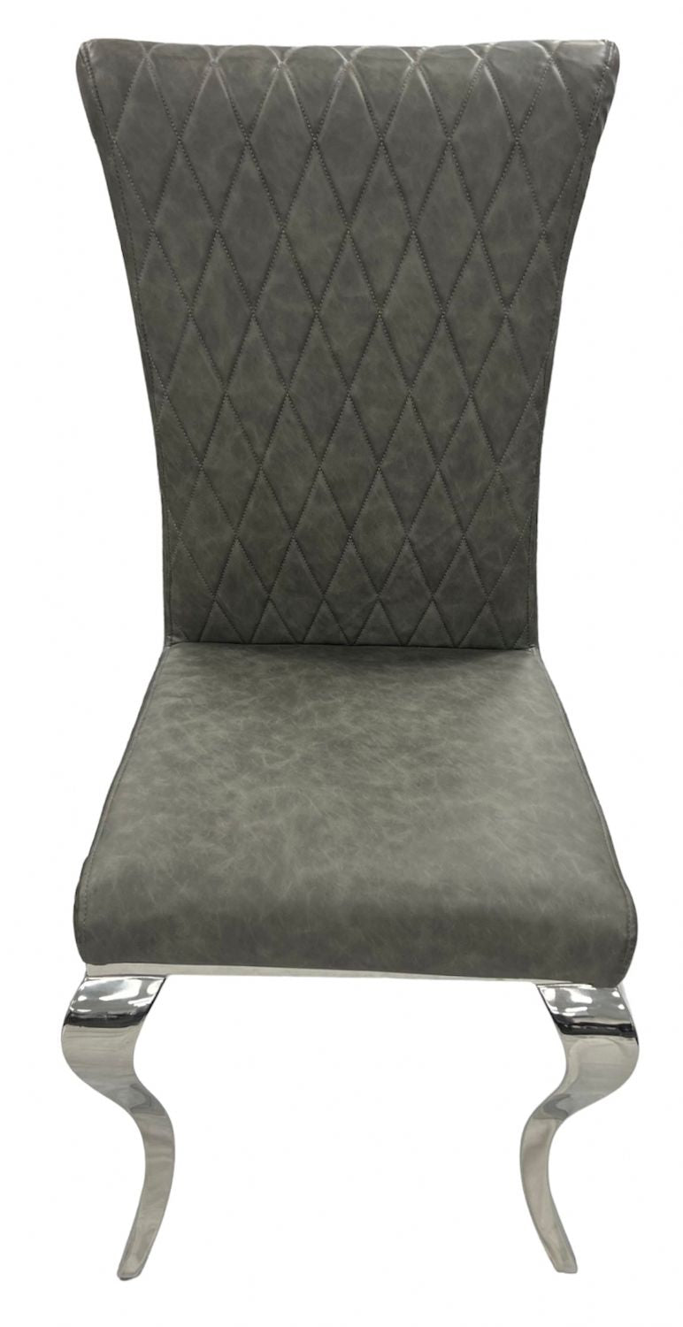 Modern Dark Grey PU Leather Dining Chair with Chrome Legs