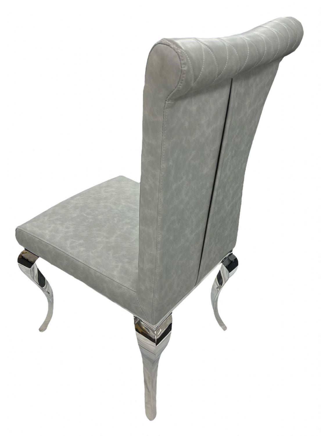 Modern Light Grey PU Leather Dining Chair with Chrome Legs