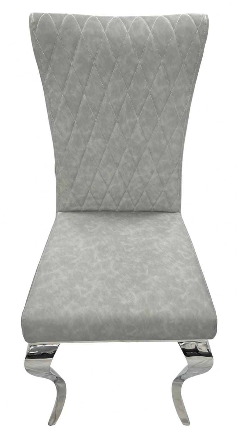 Modern Light Grey PU Leather Dining Chair with Chrome Legs