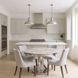Modern Grey Marble Round Dining Table with Chrome Pedestal Base 130cm