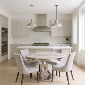 Modern Grey Marble Round Dining Table with Chrome Pedestal Base 130cm