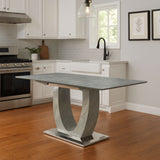 Luxury Grey Ceramic Extending Dining Table 1.6m to 2m with Chrome Pedestal Base
