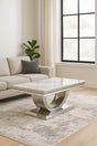 White Marble Effect Coffee Table with Chrome U Shape Pedestal Base