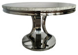 Modern Grey Marble Round Dining Table with Chrome Pedestal Base 130cm