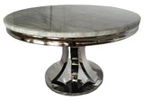 Modern Grey Marble Round Dining Table with Chrome Pedestal Base 130cm