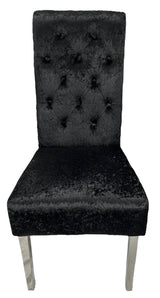Luxury Crushed Black Velvet Dining Chair with Lion Knocker and Chrome Legs