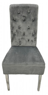 Luxury Dark Grey Velvet Dining Chair with Lion Knocker and Chrome Legs