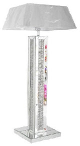 Mirrored Crystal Strip Floor Lamp with White Fabric Shade