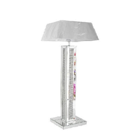 Mirrored Crystal Strip Floor Lamp with White Fabric Shade