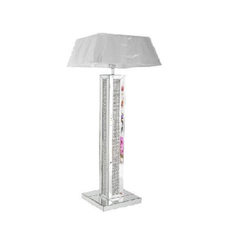 Mirrored Crystal Strip Floor Lamp with White Fabric Shade