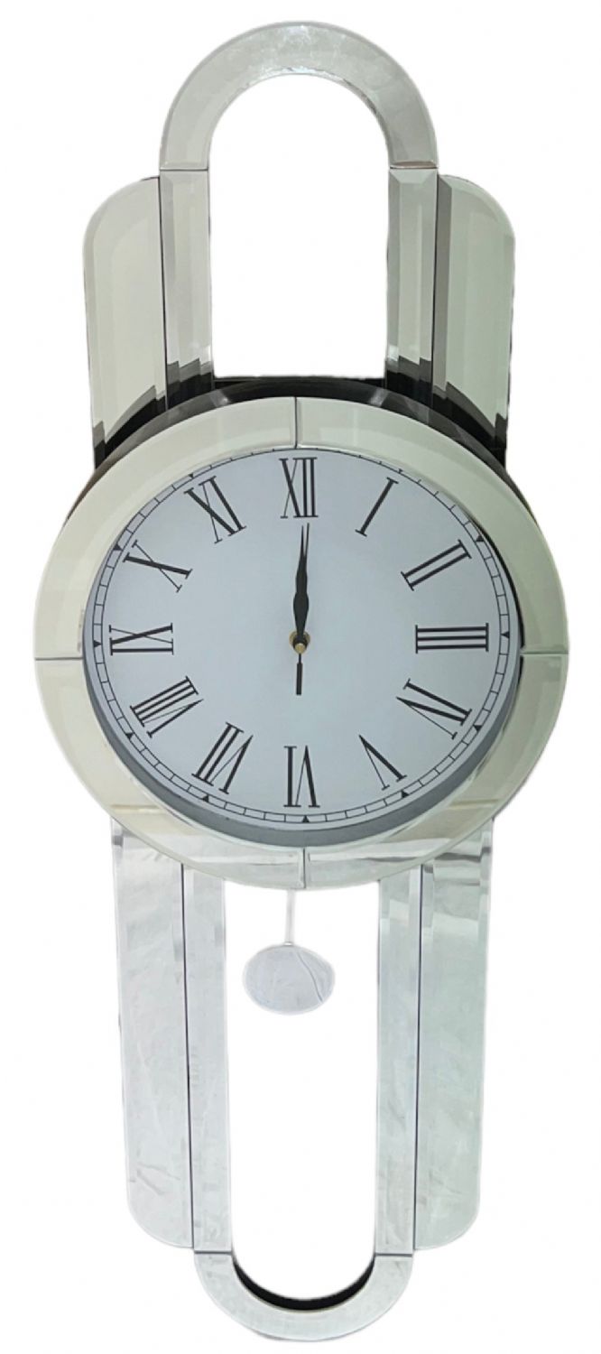 Mirrored Art Deco Pendulum Wall Clock with Roman Numeral Dial