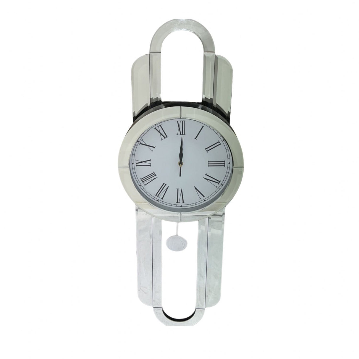 Mirrored Art Deco Pendulum Wall Clock with Roman Numeral Dial